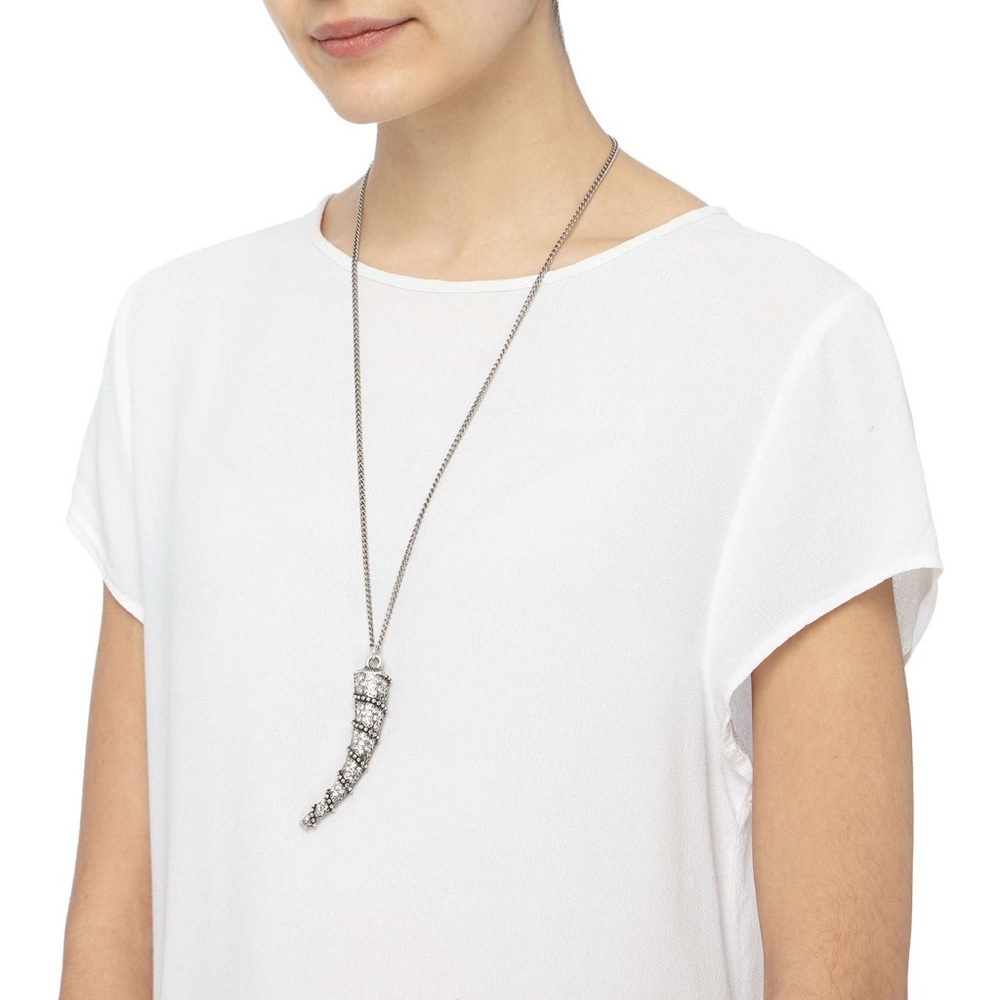 THE KOOPLES Horn Pendant Necklace Rhinestone Pavé Talon Statement Chain